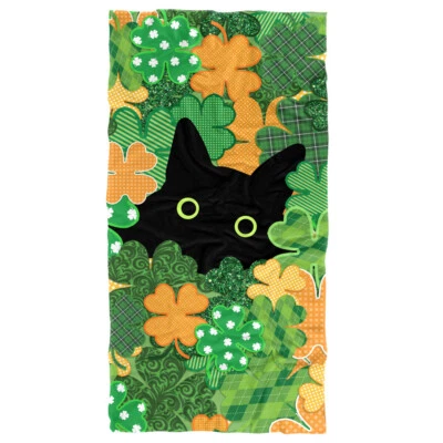 St. Patrick's Day Beach Towel 30"x60" Black Cat Lightweight Microfiber Bath - Image 1 of 4