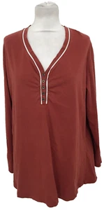 Ulla Popken Women's Top Size L Rust V Neck Button Stretch Used F1 - Picture 1 of 11