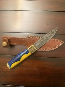 Handmade Knife “Ukrainian Patriot” Damascus Steel With Tryzub - Picture 1 of 6