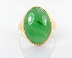 Antique Jade Jadeite Ring in 20k Yellow Gold 12.19 Carats Size 9 - Picture 1 of 6