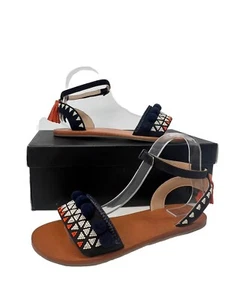 John Lewis Sandals Flats Size Uk 6 Blue Pom Pom Tassels And/or RRP £69 Holidays - Picture 1 of 18