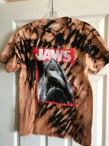 JAWS Movie T-Shirt Small Brown Black Tie Dye Crop Top Shark Shirt - Picture 1 of 4