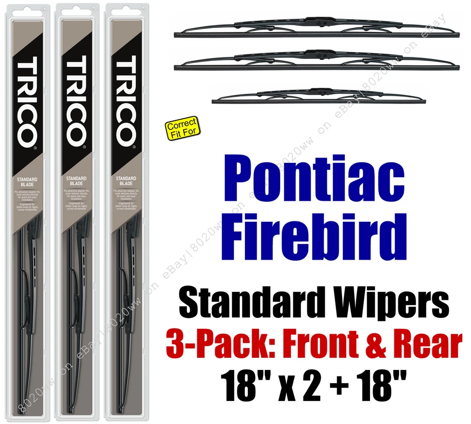 Wiper Blades 3pk Front Rear Standard fit 1982-1989 Pontiac Firebird  30180x2/180 - Image 1 of 1