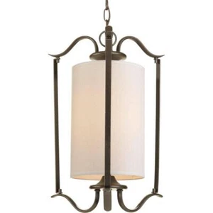 Progress Lighting Pendant 1-Light Traditional Fabric Shaded Metal Antique Bronze - Picture 1 of 4