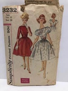 Vintage Simplicity 3232 Fitted Bodice 50’s Full Skirt Party Dress Pattern - Picture 1 of 6