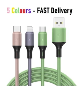 3 in 1 Charging USB Cable Charger Phone Type-C Micro iOS Multi Head ALL Phones - Picture 1 of 14