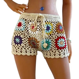 Womens Crochet Knit Cover Up Shorts Hollow Out Beach Sexy Bootie Bathing Suit - Picture 1 of 36