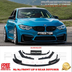 FÜR BMW M3 M4 F80 F82 F83 HECKDIFFUSOR + FRONTSPLITTER GLANZ SCHWARZ BODY KIT - Bild 1 von 12