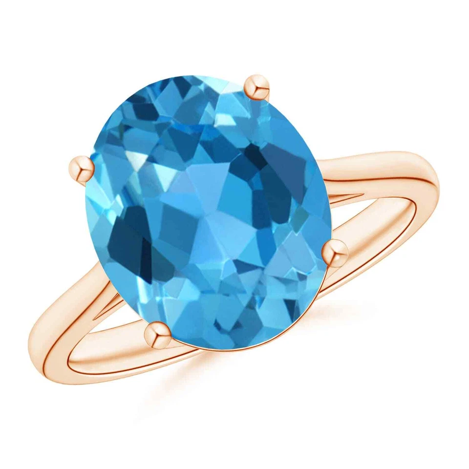 Anillo de cóctel ANGARA 5,6 quilates solitario ovalado topacio azul suizo en oro macizo de 14 quilates Foto 1 de 1