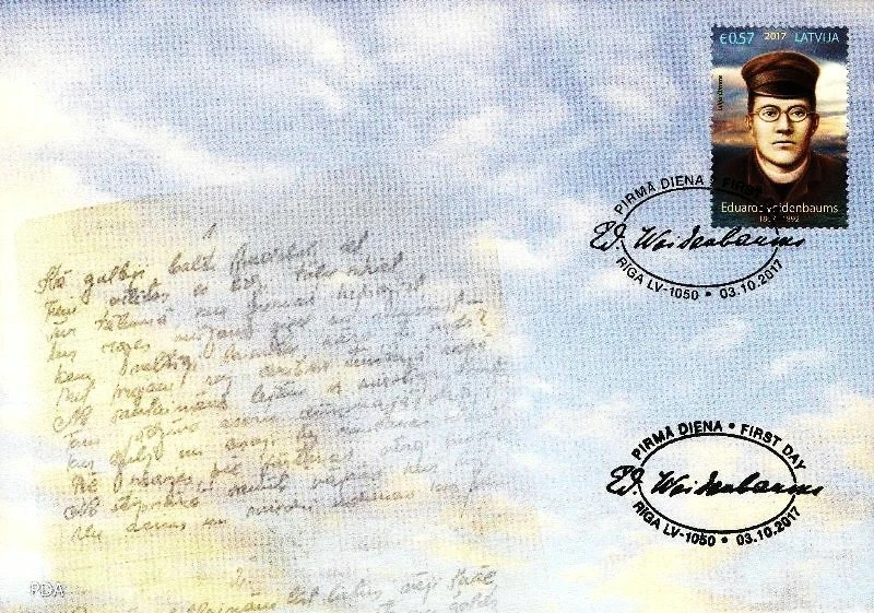 Latvia 2017 (14) Latvian poet - Eduards Veidenbaums - 150 years (u. fdc) - Image 1 of 1