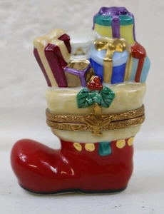 Medias principales de Navidad Limoges Peint de colección regalos acebo caja de baratijas con bisagras - Imagen 1 de 6
