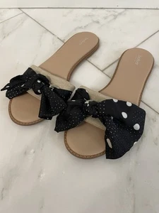 Botkier Women's Size 9 Zahara Black And Tan Polka Dot Bow Tie Slide Sandals EUC - Picture 1 of 7