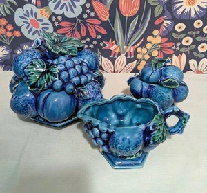 Vintage Inarco Mood Indigo Blue Cream & Cookie Jar-Sugar Bowl Lot - Picture 1 of 8