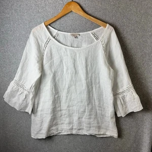 Bellambia 100% Pure Linen White Italian Made Blouse Sz M 3/4 sleeves Minimalist - Picture 1 of 12