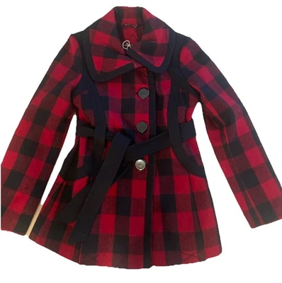 Guess Pea Coat Jacket Wool Blend Womens Medium Red Buffalo Plaid Jacket - Image 1 of 4
