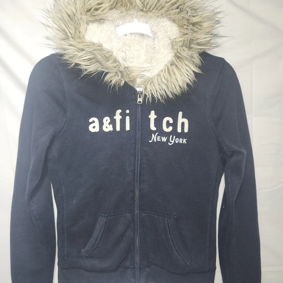 Abercrombie and Fitch Faux Fur Full Zip Hoodie Kids Size XL Insulated Lined Blue - Image 1 of 4