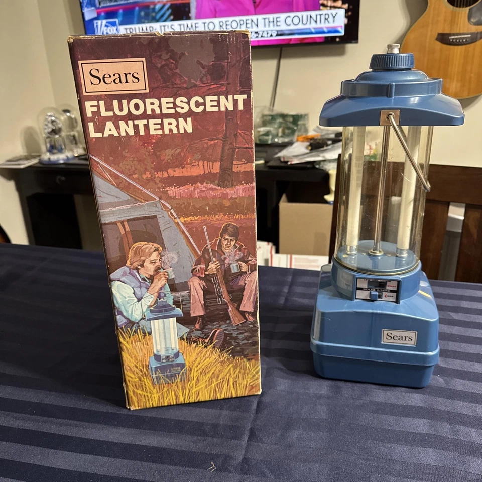 老式西尔斯电池双管荧光灯蓝色野营灯34 4434 — 第 1/4 张图片