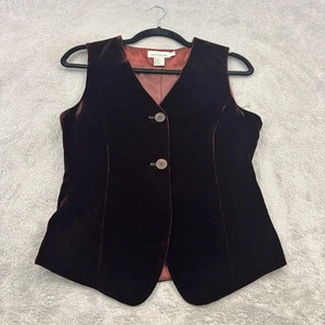 VTG Ann Taylor Silk Blend Velvet Vest Womens 2 Burgundy Y2K Dark Academia Preppy - Picture 1 of 11