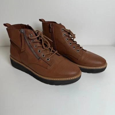 Botines de combate Naturalizer de cuero marrón con cordones cremallera lateral talla 7,5 Foto 1 de 4