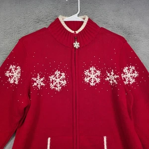Quacker Factory Sweater Womens M Red Snowflake Beaded Angora Christmas Holiday - Picture 1 of 12