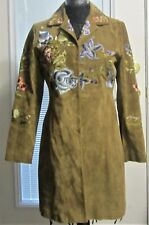 Margaret Godfrey Olive Green Suede Leather Women's Coat with Embroidery - Size 6