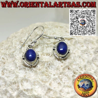 Orecchini in argento 925 ‰ con lapislazzulo naturale ovale, sfere e treccia - Immagine 1 di 4