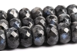 Natural Black Larvikite Bead Grade A Faceted Rondelle Loose Beads 7-8x5MM 10x6MM - Picture 1 of 8