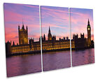 London Houses Parliament Sunset TREBLE CANVAS WALL ART Box Framed Print