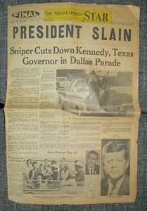 FRI NOV 22 1963 MINNEAPOLIS STAR NEWSPAPER KENNEDY PRESIDENT SLAIN ASSASSINATION - Picture 1 of 6