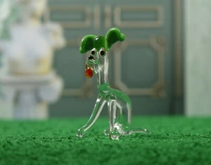 Cucciolo seduto trasparente in vetro italiano in miniatura anni 60 con orecchie verdi e lingua rossa - Foto 1 di 2