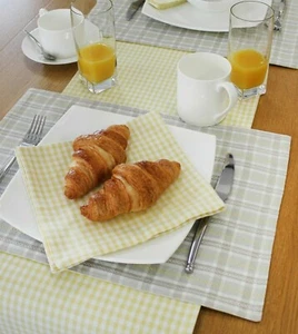Manteles, servilletas y corredor de mesa de algodón reversibles limón gingham - Imagen 1 de 4