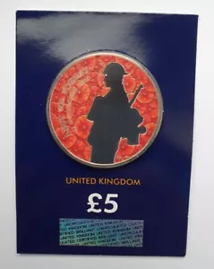 Moneta Royal Mint 2020 - Papavero Giorno della Memoria £5 Cinque Sterline Certificata BUNC - Nuova - Foto 1 di 4