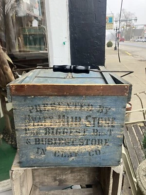 Antique Primitive Early Country Egg Carrier Wooden Crate OLD BLUE PAINT Illinois - Image 1 of 4