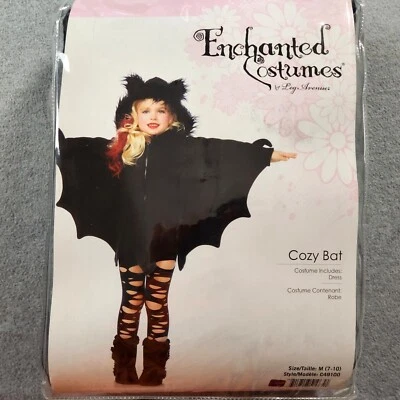 Cozy Bat Enchanted Costume Child Size M (7-10) Black Fleece Dress Leg Avenue New - Image 1 of 4