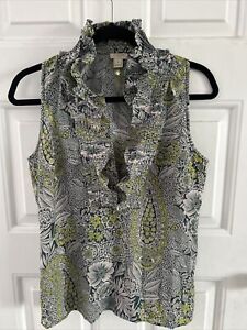 j crew womens top Sz 4 Paisley Flowers Pre Owned. Ruffled Neck