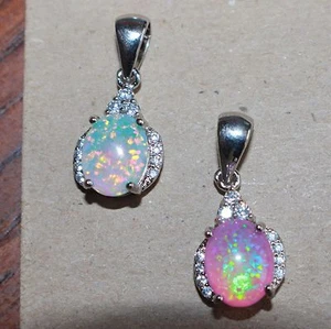 ONE fire opal Cz necklace pendant gems silver jewelry delicate cocktail style J7 - Picture 1 of 8