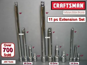 CRAFTSMAN 11 PC RATCHET WRENCH SOCKET EXTENSION SET 1/4 3/8 1/2 - Picture 1 of 3