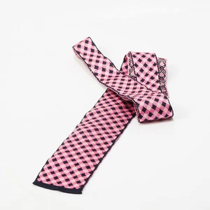 ETON Silk Knit Tie Black Pink Skinny Check Italy Made Menswear Classic - Picture 1 of 3