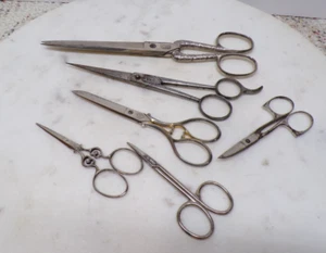Antique Lot Of 6 Germany Scissors Sewing-Barber-ETC-Some Fancy-Ornate - Picture 1 of 14