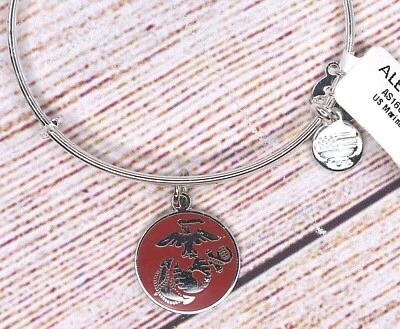 NUEVO NUEVO CON ETIQUETAS Alex and Ani Rojo Cuerpo de Marines de los Estados Unidos Pulsera de Plata Brillante Foto 1 de 2