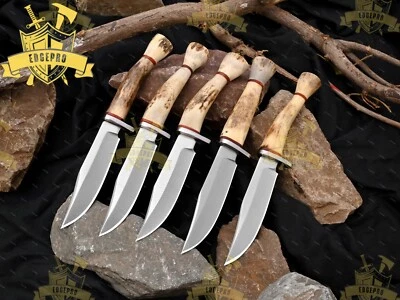 Lote de 5 cuchillos Skinner de acero D2 hechos a mano personalizados - mango de cuerno de ciervo con funda Foto 1 de 4