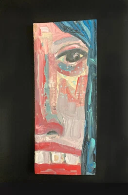 Pintura de retrato de mulher ingênua arte estranha engraçada feia dentes grandes Blergh - Imagem 1 de 4