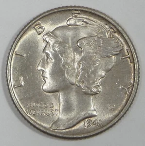 Mercury Dime Choice 1941 brillante sin circular plata 10c ~ bandas completas - Imagen 1 de 4
