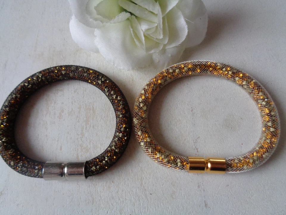 Armband Netzschlauch Nylon Stardust Mesh Orange/bronze Strass Magnet - Bild 1 von 1