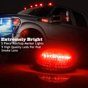 5PCS Black Smoked Lens Red LED Cab Roof Marker Running Lights For Trucks SUV 4x4 - Picture 1 of 9