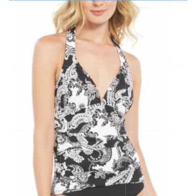 Traje de baño Lauren Ralph Lauren para mujer 4 negro blanco cachemir halter una pieza nuevo con etiquetas Foto 1 de 4