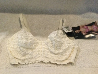 复古 Olga 胸罩 34D Simply Perfect 蕾丝钢圈全新带标签象牙白白色 — 第 1/4 张图片