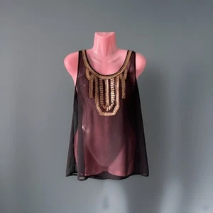 Ladies H&M Black & Gold Embellished Tank Top Sleeveless Size 12 BNWOT - Picture 1 of 5