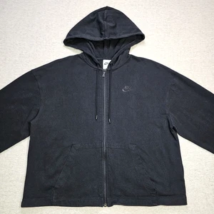 Nike Hoodie Women's MEDIUM Black Full Zip Relaxed Wide Sleeve Crop Sportswear - Picture 1 of 11