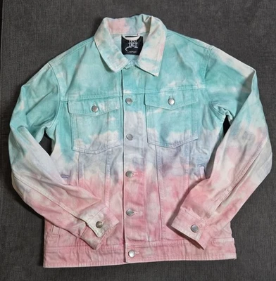 Ed Hardy Denim Trucker Jacket Mens Sz Medium Tye Dye Beautiful Ghost Jean Skull - Image 1 of 4